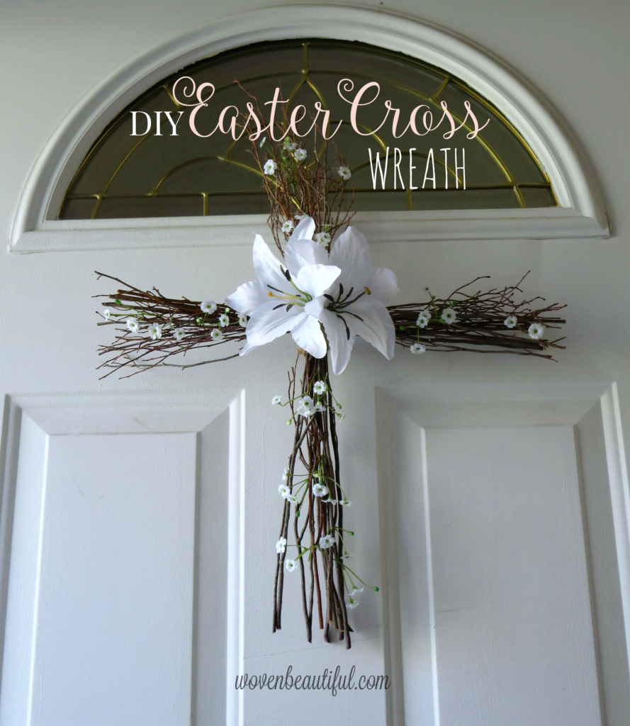DIY Easter Cross Wreath turtorial at Woven Beautiful. A simple and meaningful craft for this Easter Season!